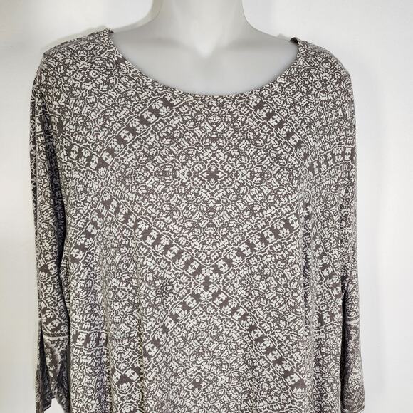 Lucky Brand Tunic Top Plus Size 1X Gray Paisley Border Cotton Modal 3/4 Sleeve - Picture 3 of 11